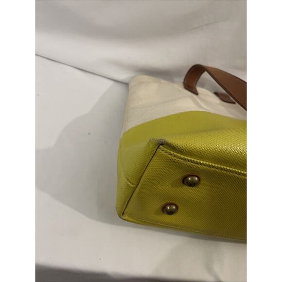 Fossil Austin Fab Shopper Tote Citrus Yellow Tan Coated Canvas Book Beach Bag - Picture 8 of 14